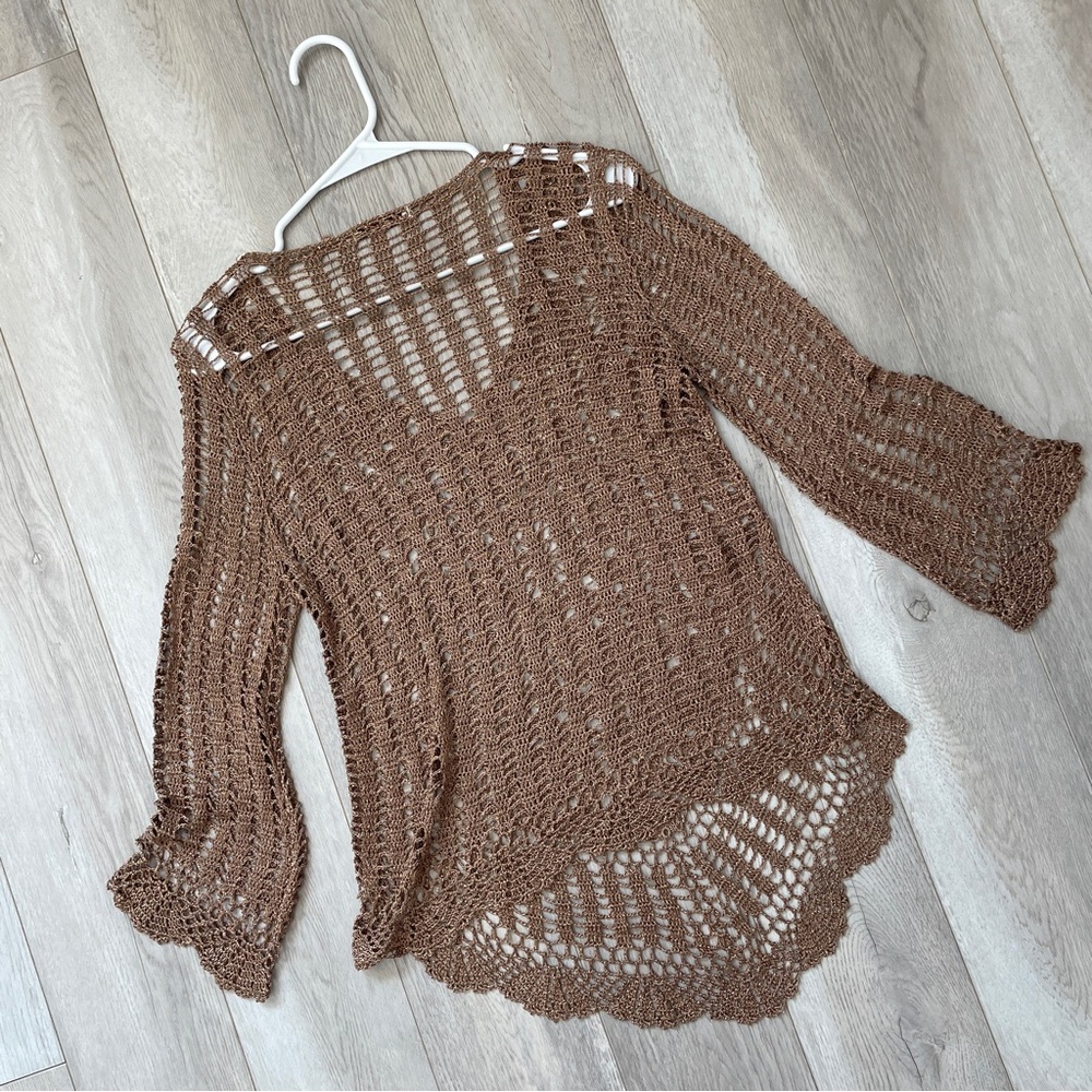 Vintage Crochet Top Brown (s/m) siNita bohemian festival swim cover up beach - Picture 4 of 6